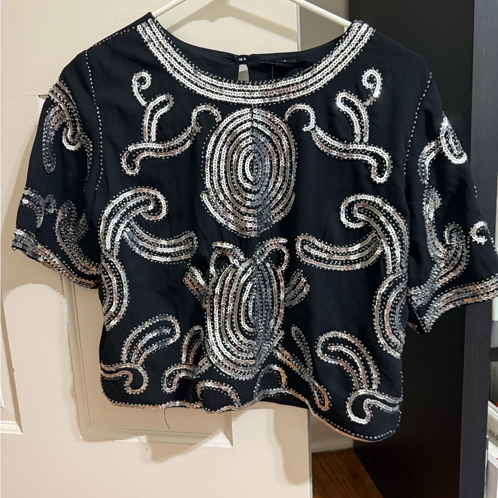 Embellished Black and Silver Women's Top